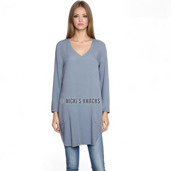 Cloth & Stone Lagenlook Oversized Long Sleeve Tunic Pockets Light Blue Size XS - Picture 9 of 10